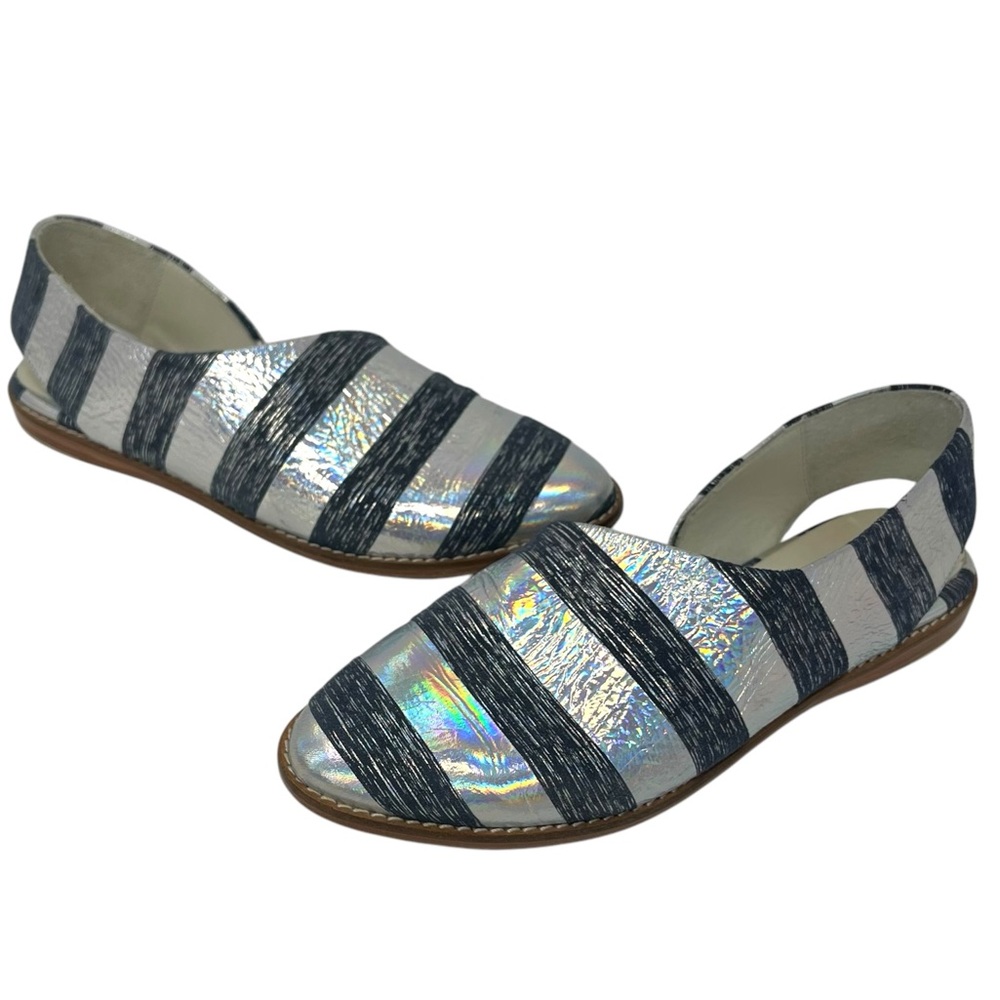 Miista striped metallic side cut out leather flats EU37